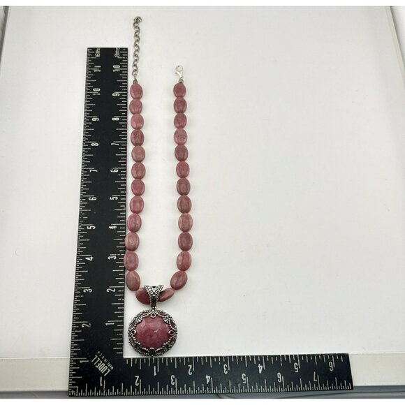 Carolyn Pollack Necklace Pink Rhodonite Pendant Cabochon Sterling Silver 925 - Picture 3 of 14